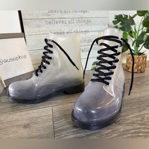 Vintage Retro Grunge Rock & Candy Clear Jelly Lace Up Combat Rain Boots. Size 7